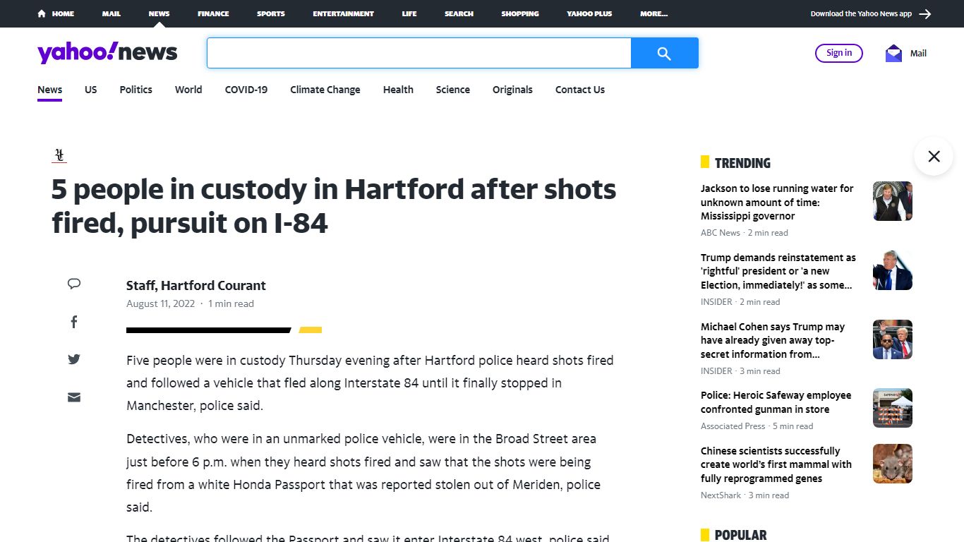 5 people in custody in Hartford after shots fired, pursuit on I-84