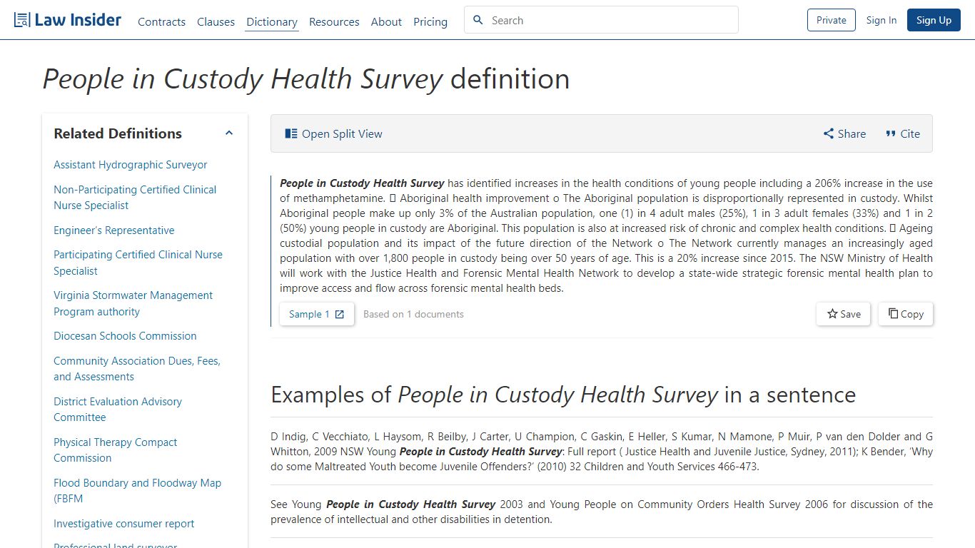 People in Custody Health Survey Definition | Law Insider